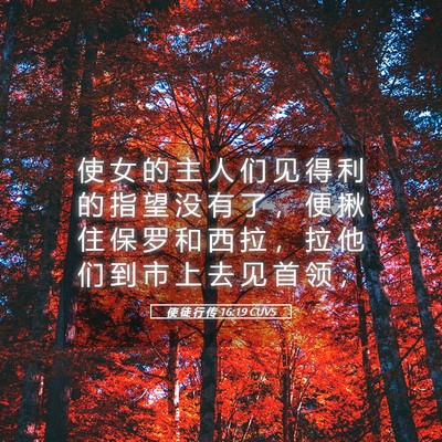 Picture 05 - 使 徒 行 传 16:19 CUVS - 使 女 的 主 人 们 见 得 利 的 指 望 - Bible Verse Picture