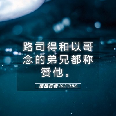 Picture 05 - 使 徒 行 传 16:2 CUVS - 路 司 得 和 以 哥 念 的 弟 兄 都 称 - Bible Verse Picture
