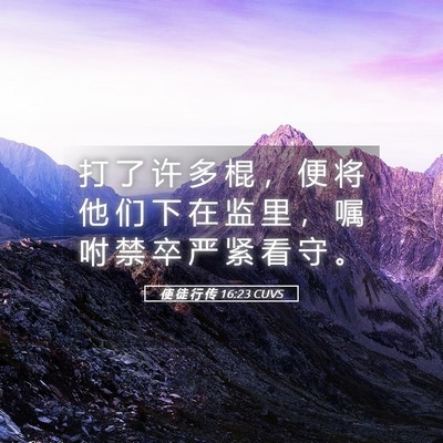 Picture 05 - 使 徒 行 传 16:23 CUVS - 打 了 许 多 棍 ， 便 将 他 们 下 在 - Bible Verse Picture