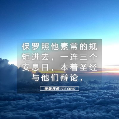 Picture 05 - 使 徒 行 传 17:2 CUVS - 保 罗 照 他 素 常 的 规 矩 进 去 ， - Bible Verse Picture