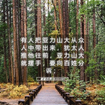 Picture 05 - 使 徒 行 传 19:33 CUVS - 有 人 把 亚 力 山 大 从 众 人 中 带 - Bible Verse Picture