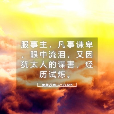 Picture 05 - 使 徒 行 传 20:19 CUVS - 服 事 主 ， 凡 事 谦 卑 ， 眼 中 流 - Bible Verse Picture