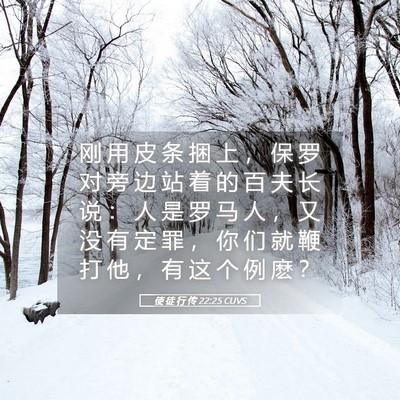 Picture 05 - 使 徒 行 传 22:25 CUVS - 刚 用 皮 条 捆 上 ， 保 罗 对 旁 边 - Bible Verse Picture
