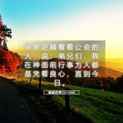 Picture 05 - 使 徒 行 传 23:1 CUVS - 保 罗 定 睛 看 着 公 会 的 人 ， 说 - Bible Verse Picture