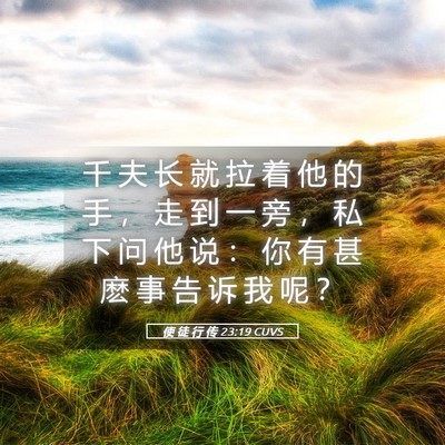 Picture 05 - 使 徒 行 传 23:19 CUVS - 千 夫 长 就 拉 着 他 的 手 ， 走 到 - Bible Verse Picture