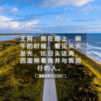 Picture 05 - 使 徒 行 传 26:13 CUVS - 王 阿 ， 我 在 路 上 ， 晌 午 的 时 - Bible Verse Picture