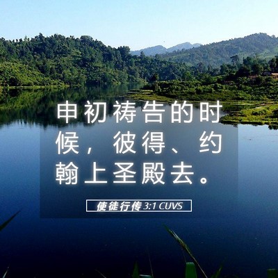 Picture 05 - 使 徒 行 传 3:1 CUVS - 申 初 祷 告 的 时 候 ， 彼 得 、 约 - Bible Verse Picture