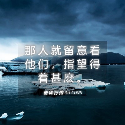 Picture 05 - 使 徒 行 传 3:5 CUVS - 那 人 就 留 意 看 他 们 ， 指 望 得 - Bible Verse Picture