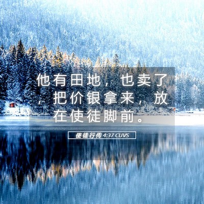 Picture 05 - 使 徒 行 传 4:37 CUVS - 他 有 田 地 ， 也 卖 了 ， 把 价 银 - Bible Verse Picture