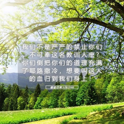 Picture 05 - 使 徒 行 传 5:28 CUVS - 我 们 不 是 严 严 的 禁 止 你 们 ， - Bible Verse Picture