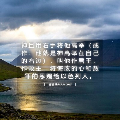 Picture 05 - 使 徒 行 传 5:31 CUVS - 神 且 用 右 手 将 他 高 举 （ 或 作 - Bible Verse Picture