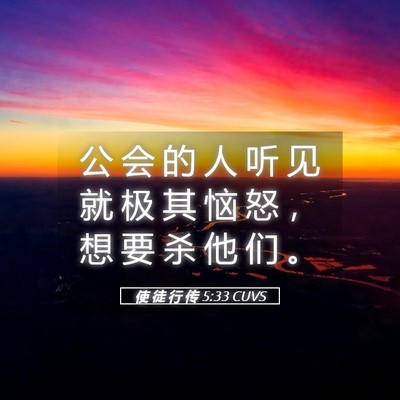Picture 05 - 使 徒 行 传 5:33 CUVS - 公 会 的 人 听 见 就 极 其 恼 怒 ， - Bible Verse Picture