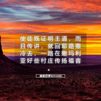 Picture 05 - 使 徒 行 传 8:25 CUVS - 使 徒 既 证 明 主 道 ， 而 且 传 讲 - Bible Verse Picture