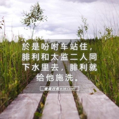 Picture 05 - 使 徒 行 传 8:38 CUVS - 於 是 吩 咐 车 站 住 ， 腓 利 和 太 - Bible Verse Picture
