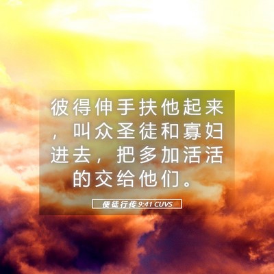 Picture 05 - 使 徒 行 传 9:41 CUVS - 彼 得 伸 手 扶 他 起 来 ， 叫 众 圣 - Bible Verse Picture