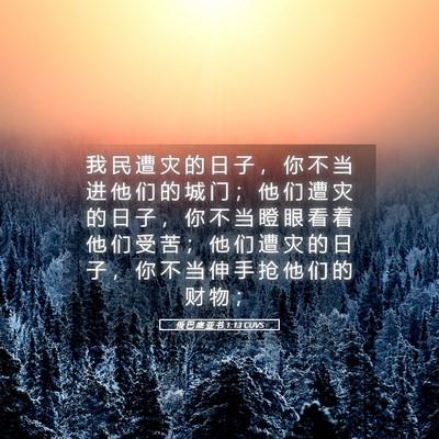 Picture 05 - 俄 巴 底 亚 书 1:13 CUVS - 我 民 遭 灾 的 日 子 ， 你 不 当 进 - Bible Verse Picture