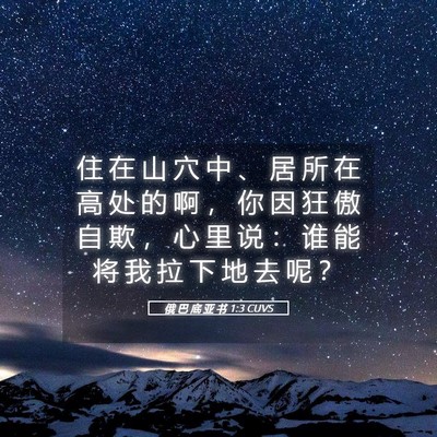 Picture 05 - 俄 巴 底 亚 书 1:3 CUVS - 住 在 山 穴 中 、 居 所 在 高 处 的 - Bible Verse Picture