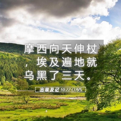 Picture 05 - 出 埃 及 记 10:22 CUVS - 摩 西 向 天 伸 杖 ， 埃 及 遍 地 就 - Bible Verse Picture