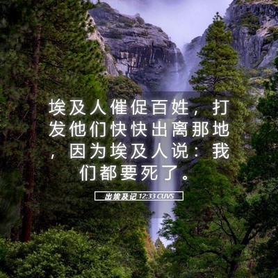 Picture 05 - 出 埃 及 记 12:33 CUVS - 埃 及 人 催 促 百 姓 ， 打 发 他 们 - Bible Verse Picture
