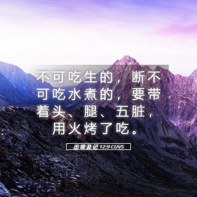 Picture 05 - 出 埃 及 记 12:9 CUVS - 不 可 吃 生 的 ， 断 不 可 吃 水 煮 - Bible Verse Picture