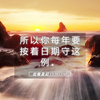 Picture 05 - 出 埃 及 记 13:10 CUVS - 所 以 你 每 年 要 按 着 日 期 守 这 - Bible Verse Picture