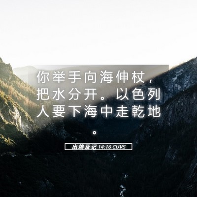 Picture 05 - 出 埃 及 记 14:16 CUVS - 你 举 手 向 海 伸 杖 ， 把 水 分 开 - Bible Verse Picture