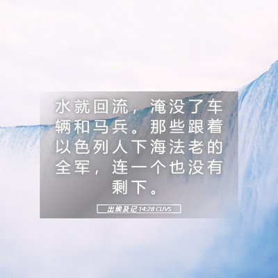 Picture 05 - 出 埃 及 记 14:28 CUVS - 水 就 回 流 ， 淹 没 了 车 辆 和 马 - Bible Verse Picture