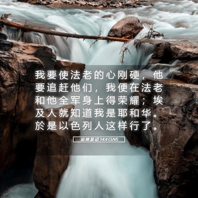 Picture 05 - 出 埃 及 记 14:4 CUVS - 我 要 使 法 老 的 心 刚 硬 ， 他 要 - Bible Verse Picture