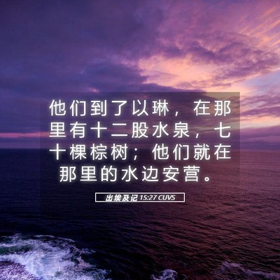 Picture 05 - 出 埃 及 记 15:27 CUVS - 他 们 到 了 以 琳 ， 在 那 里 有 十 - Bible Verse Picture