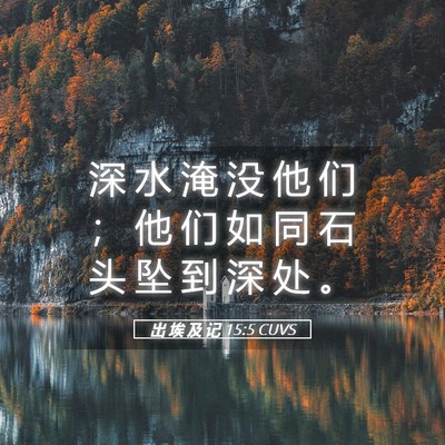 Picture 05 - 出 埃 及 记 15:5 CUVS - 深 水 淹 没 他 们 ； 他 们 如 同 石 - Bible Verse Picture