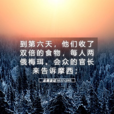 Picture 05 - 出 埃 及 记 16:22 CUVS - 到 第 六 天 ， 他 们 收 了 双 倍 的 - Bible Verse Picture