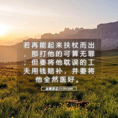 Picture 05 - 出 埃 及 记 21:19 CUVS - 若 再 能 起 来 扶 杖 而 出 ， 那 打 - Bible Verse Picture