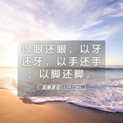 Picture 05 - 出 埃 及 记 21:24 CUVS - 以 眼 还 眼 ， 以 牙 还 牙 ， 以 手 - Bible Verse Picture