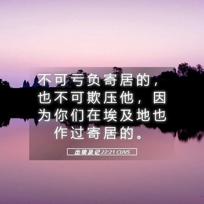 Picture 05 - 出 埃 及 记 22:21 CUVS - 不 可 亏 负 寄 居 的 ， 也 不 可 欺 - Bible Verse Picture