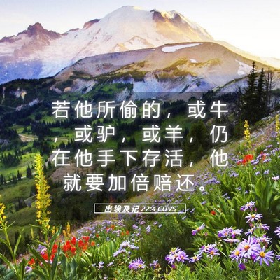 Picture 05 - 出 埃 及 记 22:4 CUVS - 若 他 所 偷 的 ， 或 牛 ， 或 驴 ， - Bible Verse Picture