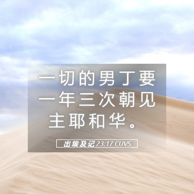 Picture 05 - 出 埃 及 记 23:17 CUVS - 一 切 的 男 丁 要 一 年 三 次 朝 见 - Bible Verse Picture