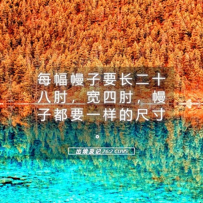 Picture 05 - 出 埃 及 记 26:2 CUVS - 每 幅 幔 子 要 长 二 十 八 肘 ， 宽 - Bible Verse Picture