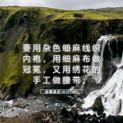 Picture 05 - 出 埃 及 记 28:39 CUVS - 要 用 杂 色 细 麻 线 织 内 袍 ， 用 - Bible Verse Picture