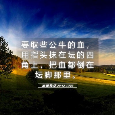 Picture 05 - 出 埃 及 记 29:12 CUVS - 要 取 些 公 牛 的 血 ， 用 指 头 抹 - Bible Verse Picture