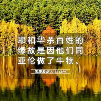 Picture 05 - 出 埃 及 记 32:35 CUVS - 耶 和 华 杀 百 姓 的 缘 故 是 因 他 - Bible Verse Picture