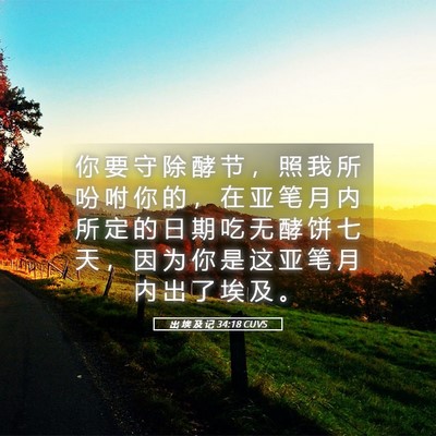 Picture 05 - 出 埃 及 记 34:18 CUVS - 你 要 守 除 酵 节 ， 照 我 所 吩 咐 - Bible Verse Picture