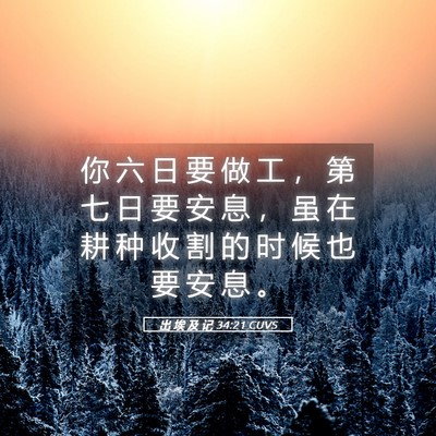 Picture 05 - 出 埃 及 记 34:21 CUVS - 你 六 日 要 做 工 ， 第 七 日 要 安 - Bible Verse Picture