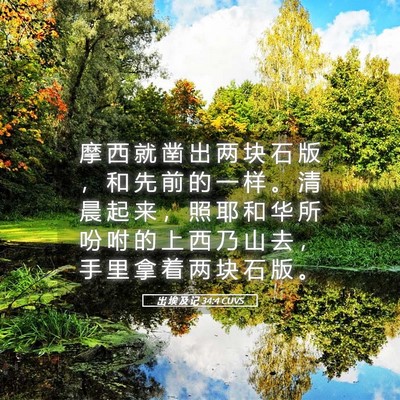Picture 05 - 出 埃 及 记 34:4 CUVS - 摩 西 就 凿 出 两 块 石 版 ， 和 先 - Bible Verse Picture
