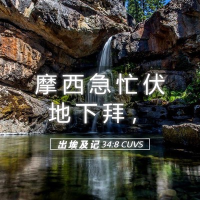 Picture 05 - 出 埃 及 记 34:8 CUVS - 摩 西 急 忙 伏 地 下 拜 - Bible Verse Picture