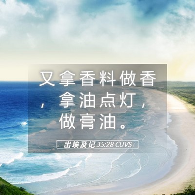 Picture 05 - 出 埃 及 记 35:28 CUVS - 又 拿 香 料 做 香 ， 拿 油 点 灯 ， - Bible Verse Picture