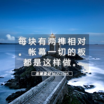 Picture 05 - 出 埃 及 记 36:22 CUVS - 每 块 有 两 榫 相 对 。 帐 幕 一 切 - Bible Verse Picture