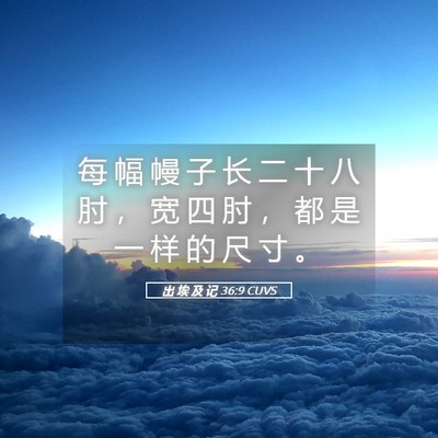 Picture 05 - 出 埃 及 记 36:9 CUVS - 每 幅 幔 子 长 二 十 八 肘 ， 宽 四 - Bible Verse Picture