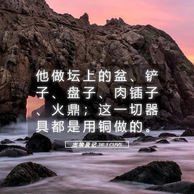 Picture 05 - 出 埃 及 记 38:3 CUVS - 他 做 坛 上 的 盆 、 铲 子 、 盘 子 - Bible Verse Picture