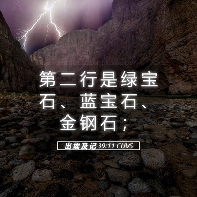 Picture 05 - 出 埃 及 记 39:11 CUVS - 第 二 行 是 绿 宝 石 、 蓝 宝 石 、 - Bible Verse Picture