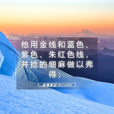 Picture 05 - 出 埃 及 记 39:2 CUVS - 他 用 金 线 和 蓝 色 、 紫 色 、 朱 - Bible Verse Picture